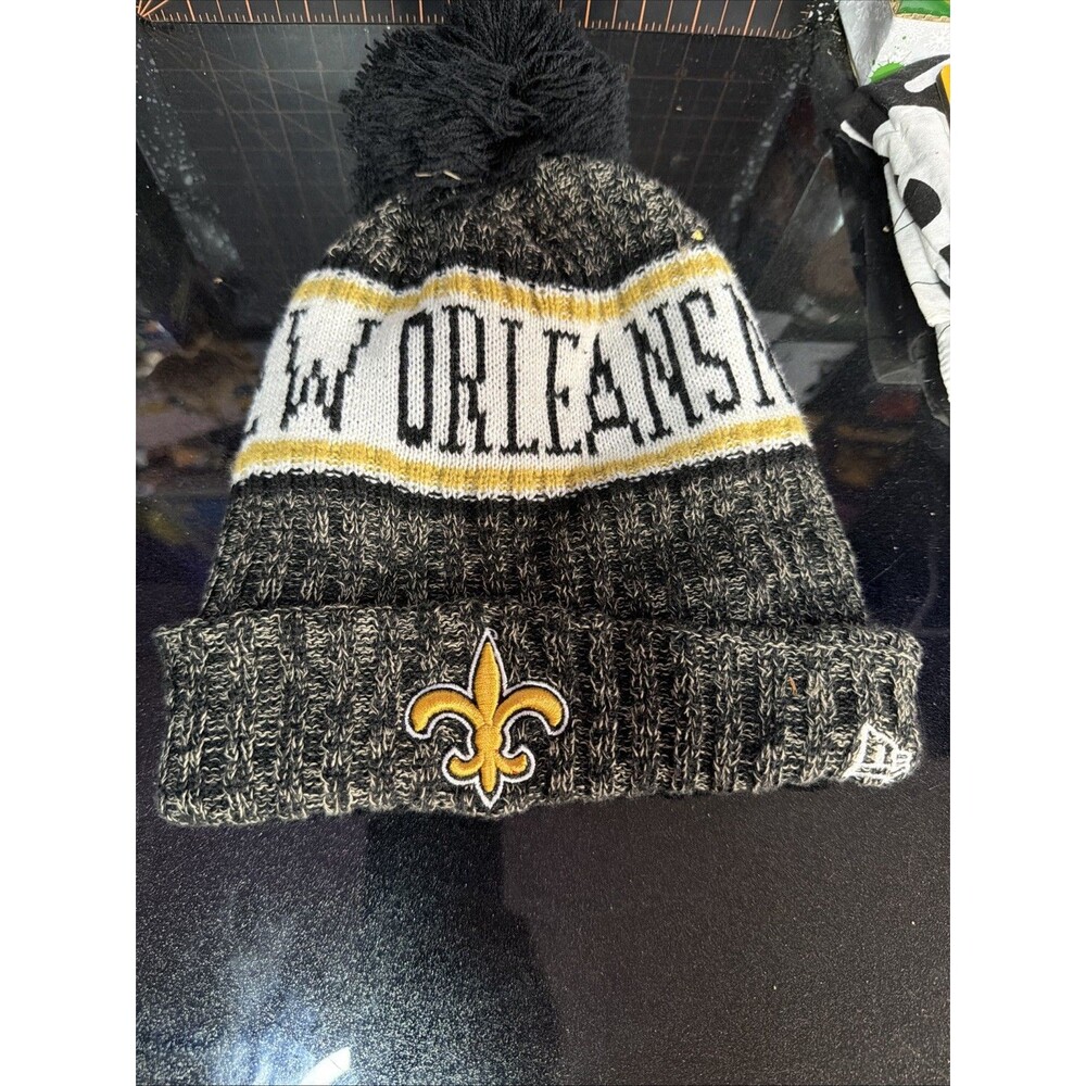 New Orleans Saints New Era NFL Pom Knit Beanie Winter Hat Cap Black Gold NEW